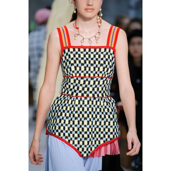 Marni Spring Summer 2018 Runway Top Tank Size S Yellow Red Side Slits Peplum - Picture 1 of 13